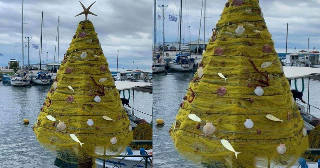 Εύβοια: Ψαράδες στόλισαν Χριστουγεννιάτικο δέντρο με δίχτυα